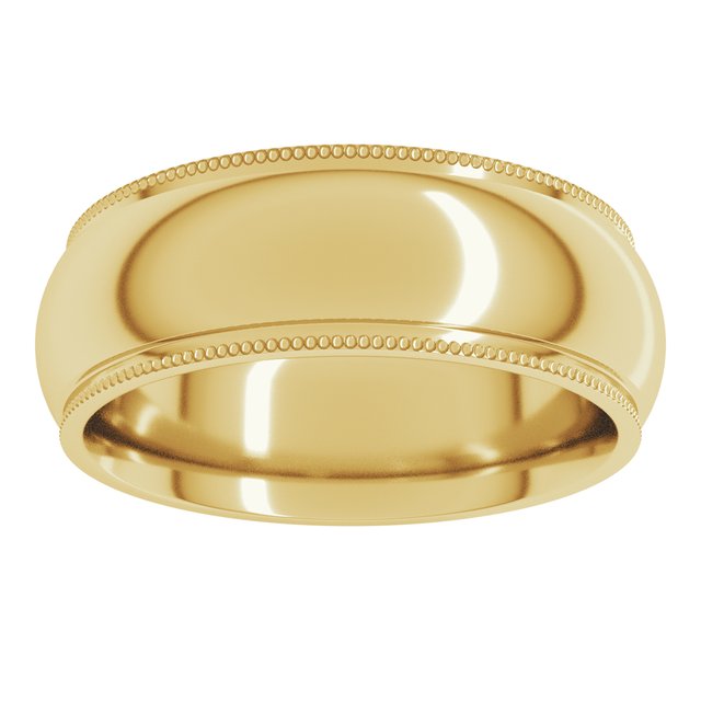 10K Yellow Gold Standard Weight Milgrain Half Round Comfort Fit With Edge Band