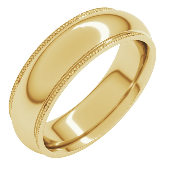 10K Yellow Gold Standard Weight Milgrain Half Round Comfort Fit With Edge Band