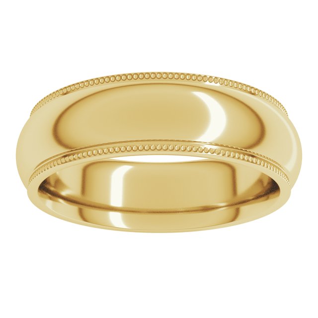 10K Yellow Gold Standard Weight Milgrain Half Round Comfort Fit With Edge Band