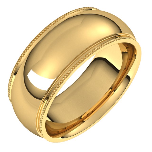10K Yellow Gold Standard Weight Milgrain Half Round Comfort Fit With Edge Band