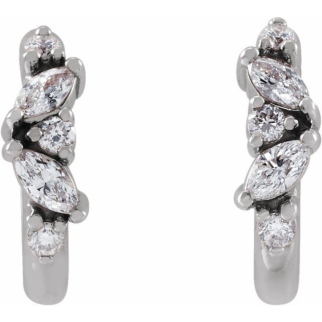 14K White Gold Pair Friction Back Polished 1/5 Ctw Natural Diamond Hoop Earrings