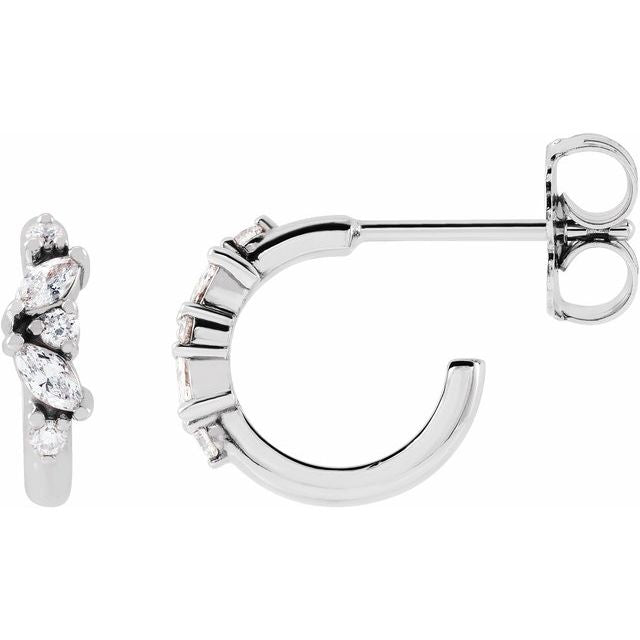 14K White Gold Pair Friction Back Polished 1/5 Ctw Natural Diamond Hoop Earrings