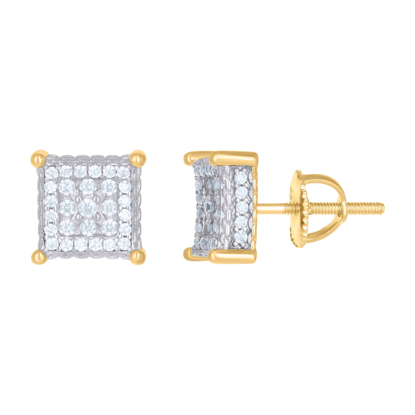Sterling Silver Or Yellow-Tone Cubic Zirconia Unisex Square Kite Stud Earrings