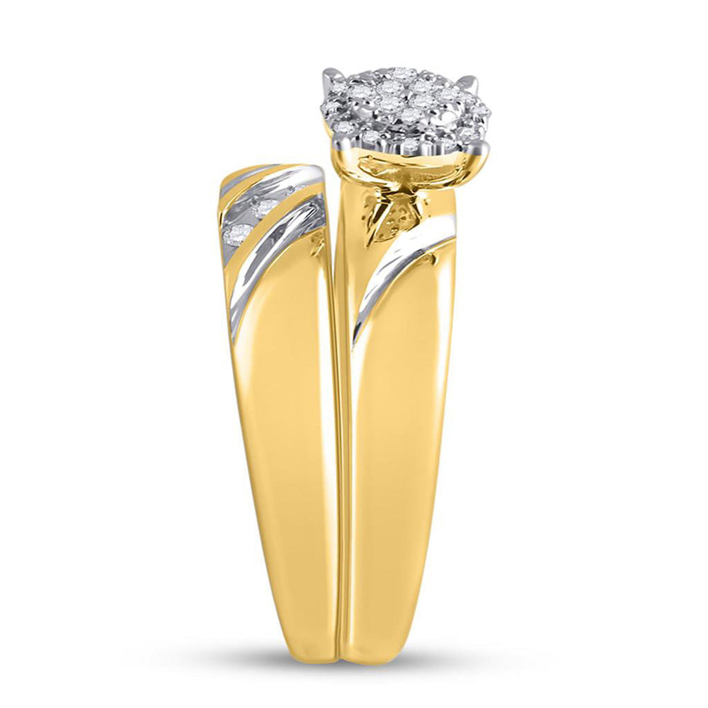 10K Yellow Gold His Hers Round Diamond Cluster Matching Wedding Set 1/5 Cttw, Womens Size: 5-10, Mens Size: 7-13