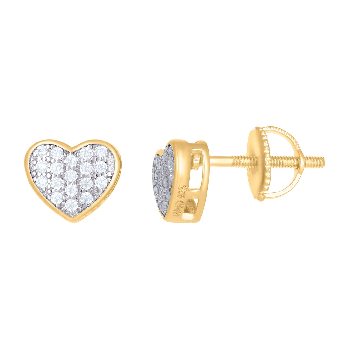 Sterling Silver Or Yellow-Tone Womens And Men Unisex Round Cubic Zirconia Heart Stud Cluster Fashion Earrings