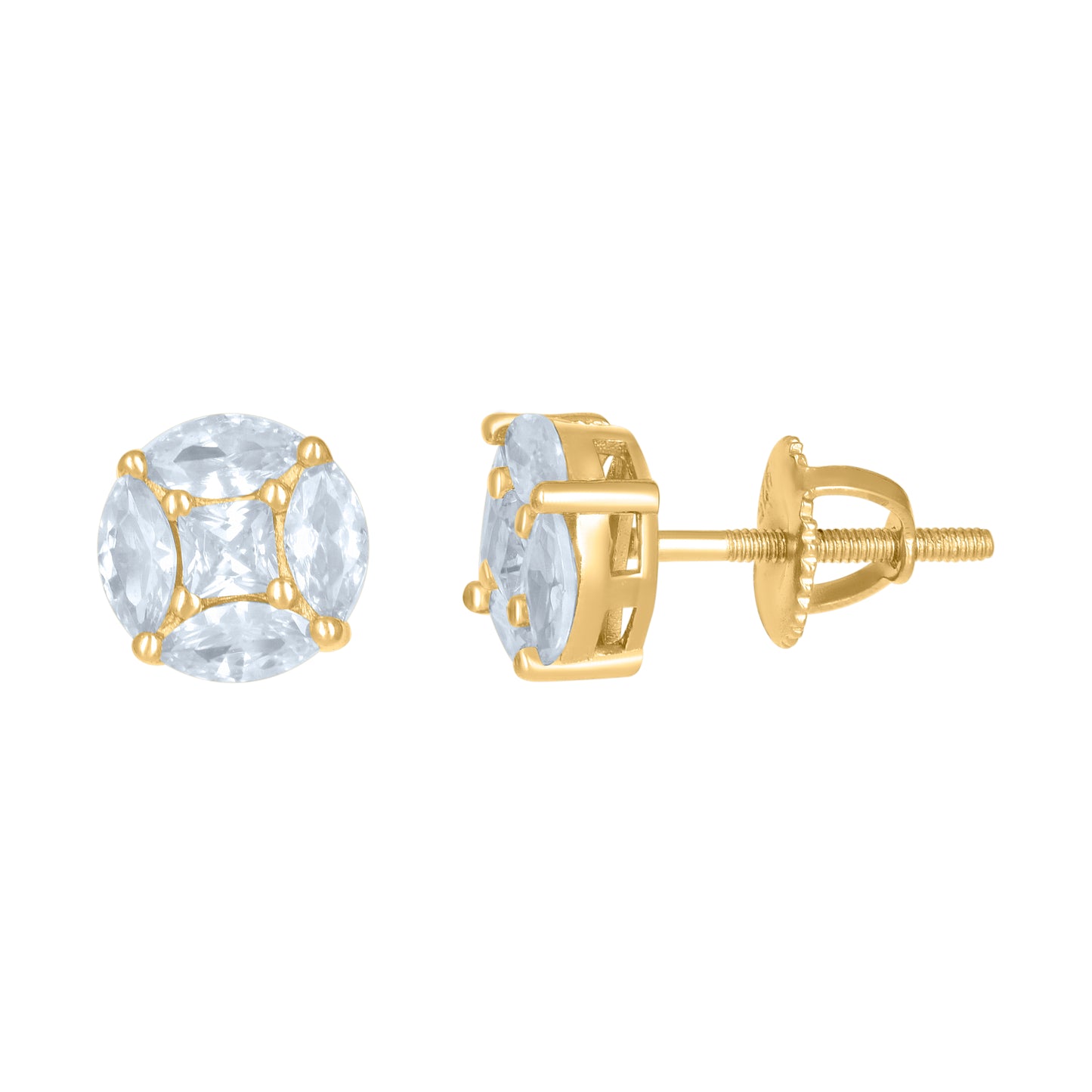 Sterling Silver Or Yellow-Tone Unisex Cushion-Cut Cubic-Zirconia Fashion Stud Earrings