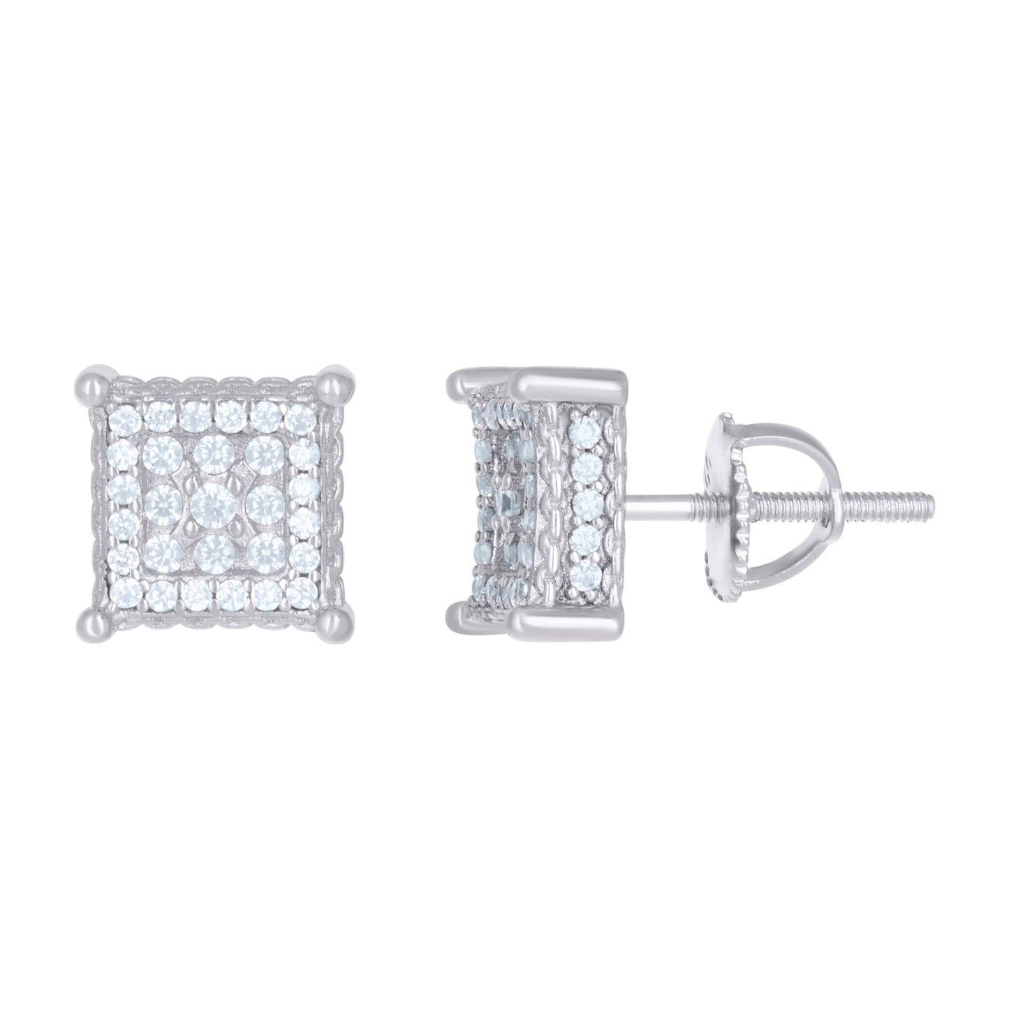 Sterling Silver Or Yellow-Tone Cubic Zirconia Unisex Square Kite Stud Earrings