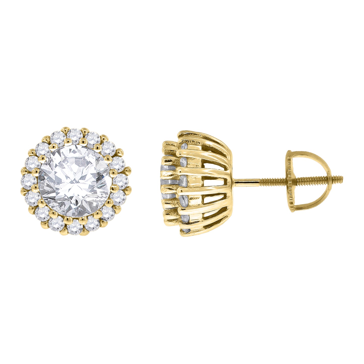 Sterling Silver Or Yellow-Tone Womens Cubic Zirconia Round Halo Stud Earrings