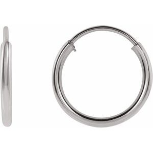 14K White Gold Pair Endless Flexible Tube Hoop Earrings, Length: 10 Mm, Thickness: 1 Mm