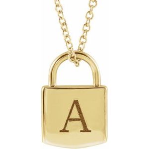 14K Yellow Gold 12.02 X 8 Mm 16-18 In Polished Engravable Lock Necklace