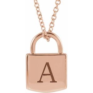 14K Rose Gold 12.02 X 8 Mm 16-18 In Polished Engravable Lock Necklace