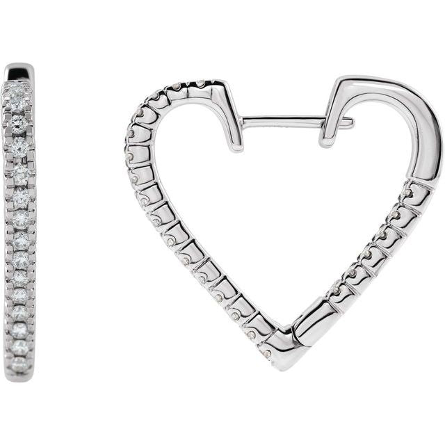 14K White Or Rose Gold 23 X 2.3 Mm Pair Hinged Polished 5/8 Ctw Natural Diamond Inside-Outside Heart Earrings