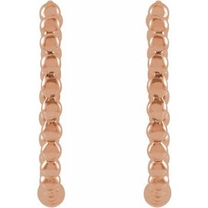 14K Rose Gold Pair Beaded Hoop Earrings, Length: 15 Mm, Thickness: 1.5 Mm