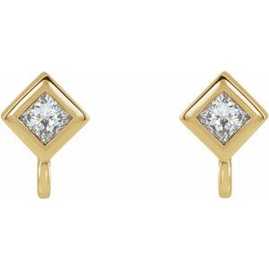 14K Yellow Gold Square 1.5 X 1.5 Mm .025 Ct Natural Diamond Micro Bezel Earring Top