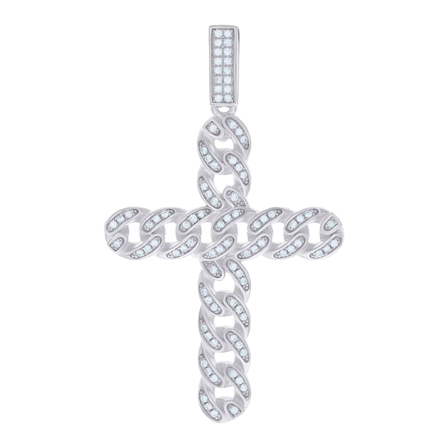 Sterling Silver Unisex Cubic Zirconia Cross Religious Charm Pendant