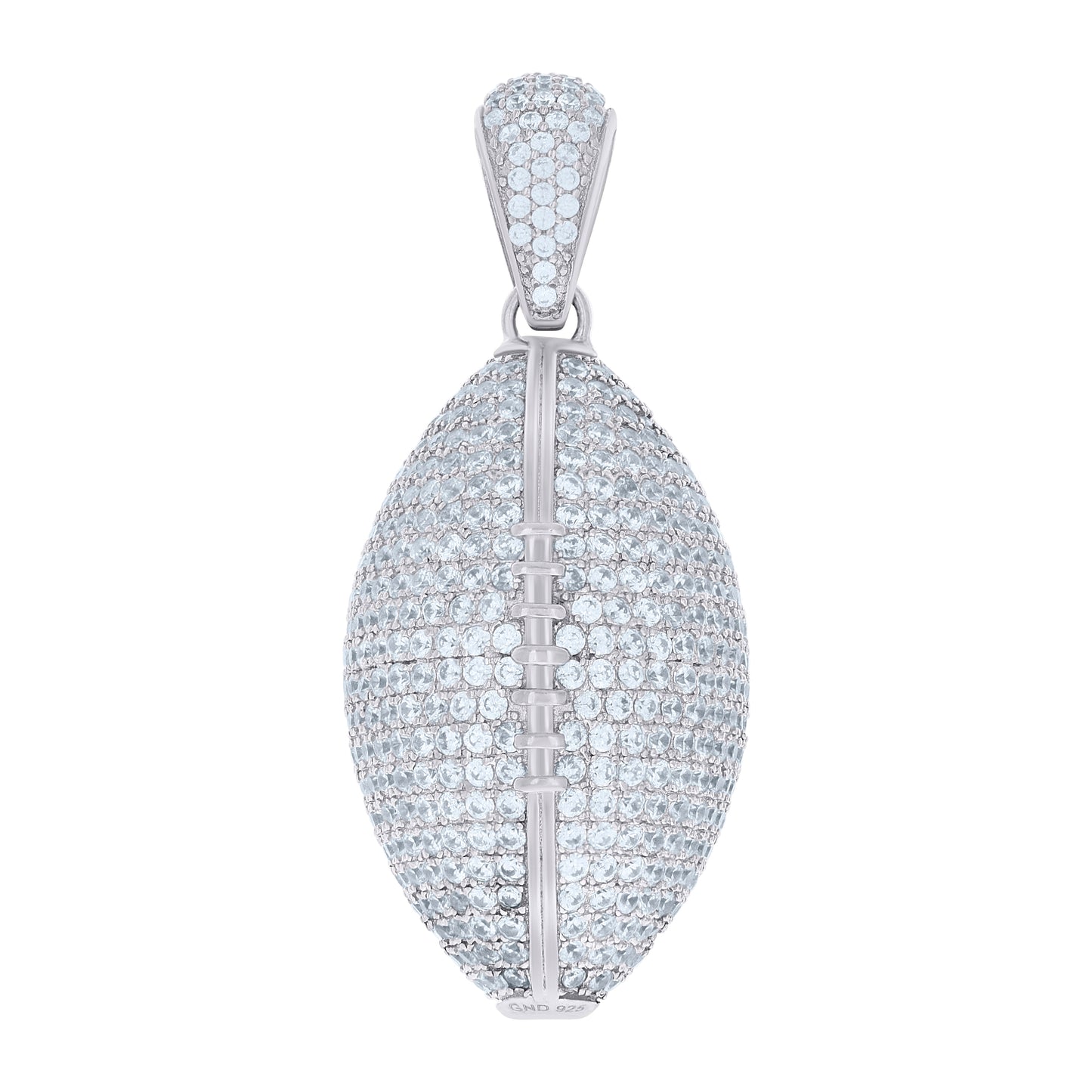 Sterling Silver Mens Round Cubic Zirconia Football Charm Pendant