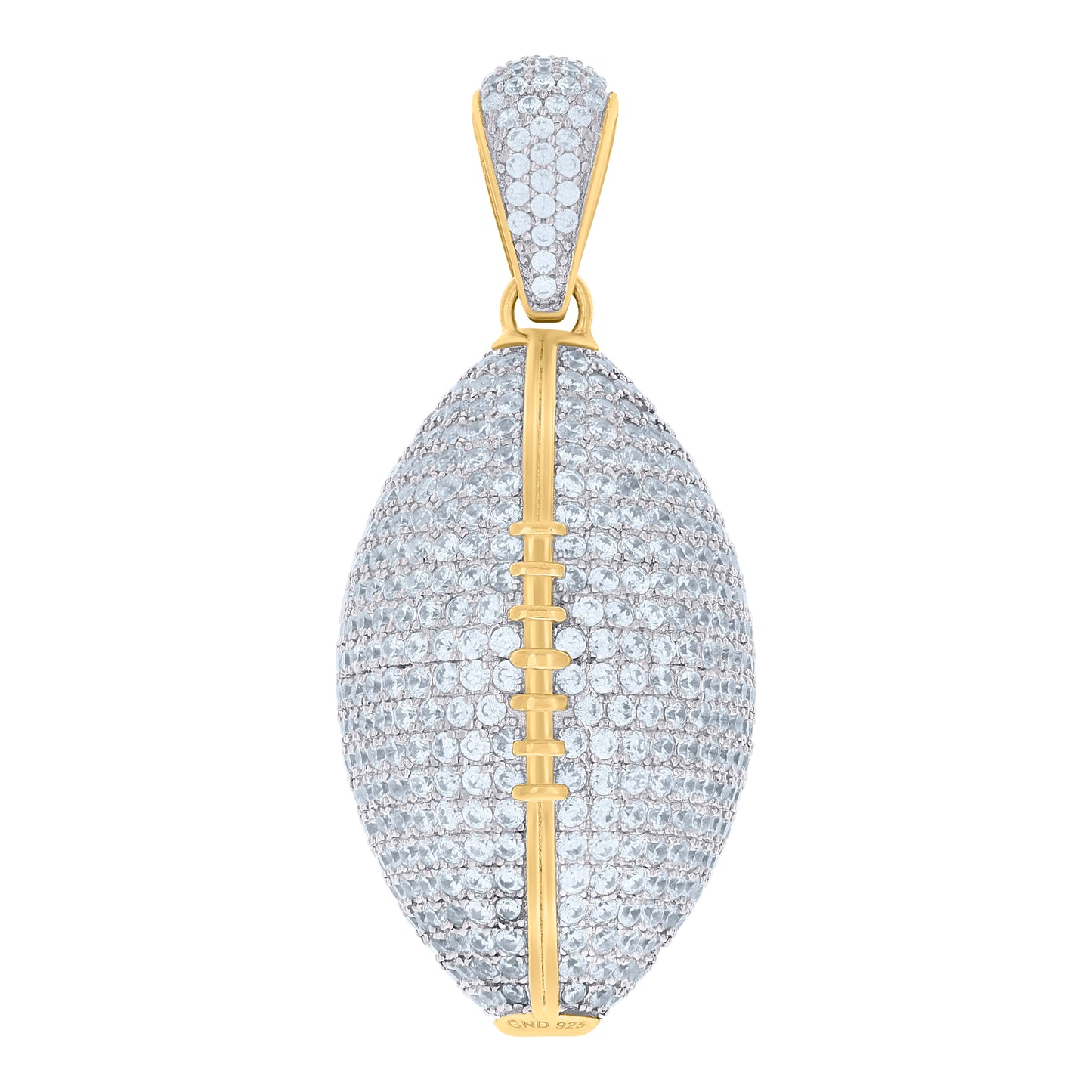 Sterling Silver Mens Round Cubic Zirconia Football Charm Pendant