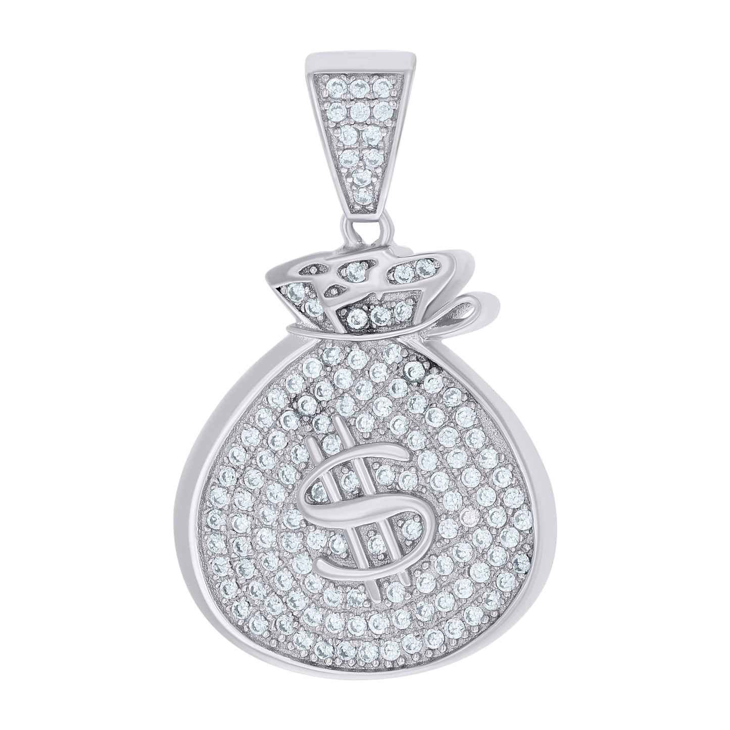 Sterling Silver Mens Round Cubic Zirconia Money Bag Cluster Charm Pendant