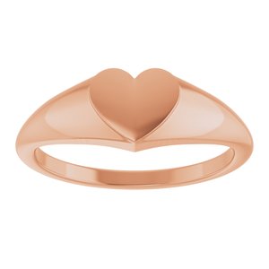 14K Rose Gold 6.7 X 6.1 Mm Brush Polished Heart Signet Ring Size 7