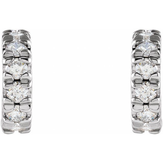 14K White Gold Round 1.7Mm I1, Gh Friction Back Polished Natural Diamond French-Set C-Hoop Earrings
