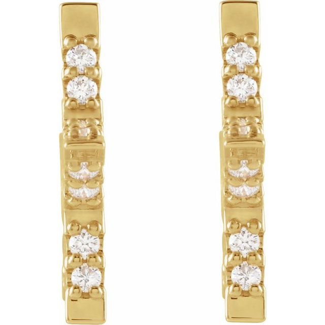 14K Yellow Gold 1.5 Mm Round Friction Back Polished 3/8 Ctw Natural Diamond Star Hoop Earrings