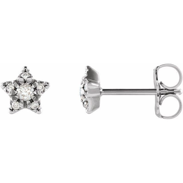 14K White Gold 2 Mm Round Friction Back Polished 1/10 Ctw Natural Diamond Star Earring