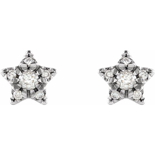 14K White Gold 2 Mm Round Friction Back Polished 1/10 Ctw Natural Diamond Star Earring