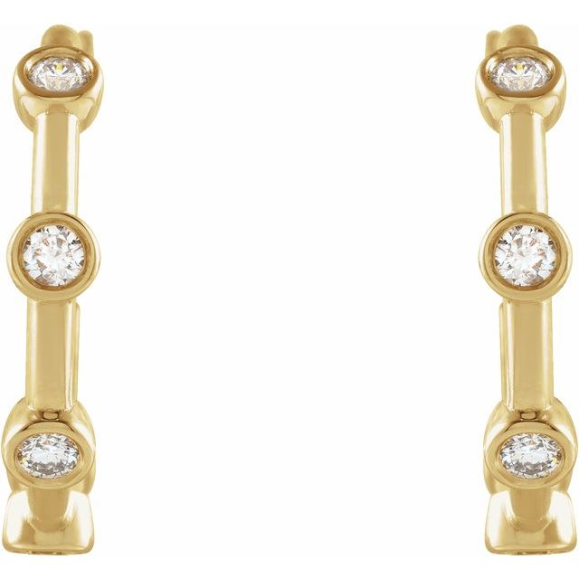 14K Yellow Gold 2 Mm Round Friction Back Polished 1/4 Ctw Natural Diamond Bezel-Set Hoop Earrings