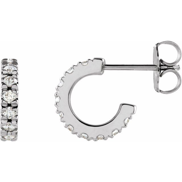 14K White Gold Round 1.7Mm I1, Gh Friction Back Polished Natural Diamond French-Set C-Hoop Earrings