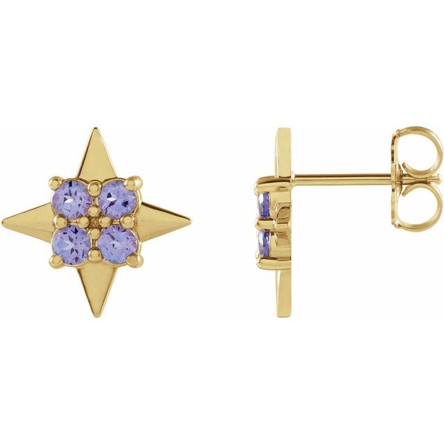 14K Yellow Gold 2.5 Mm Round Friction Back Polished Natural Tanzanite Star Stud Earrings