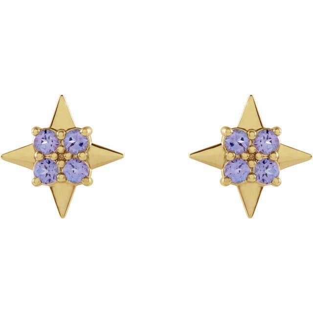 14K Yellow Gold 2.5 Mm Round Friction Back Polished Natural Tanzanite Star Stud Earrings