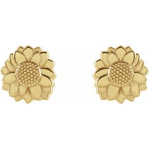 14K Yellow Gold Tiny Sunflower Earrings