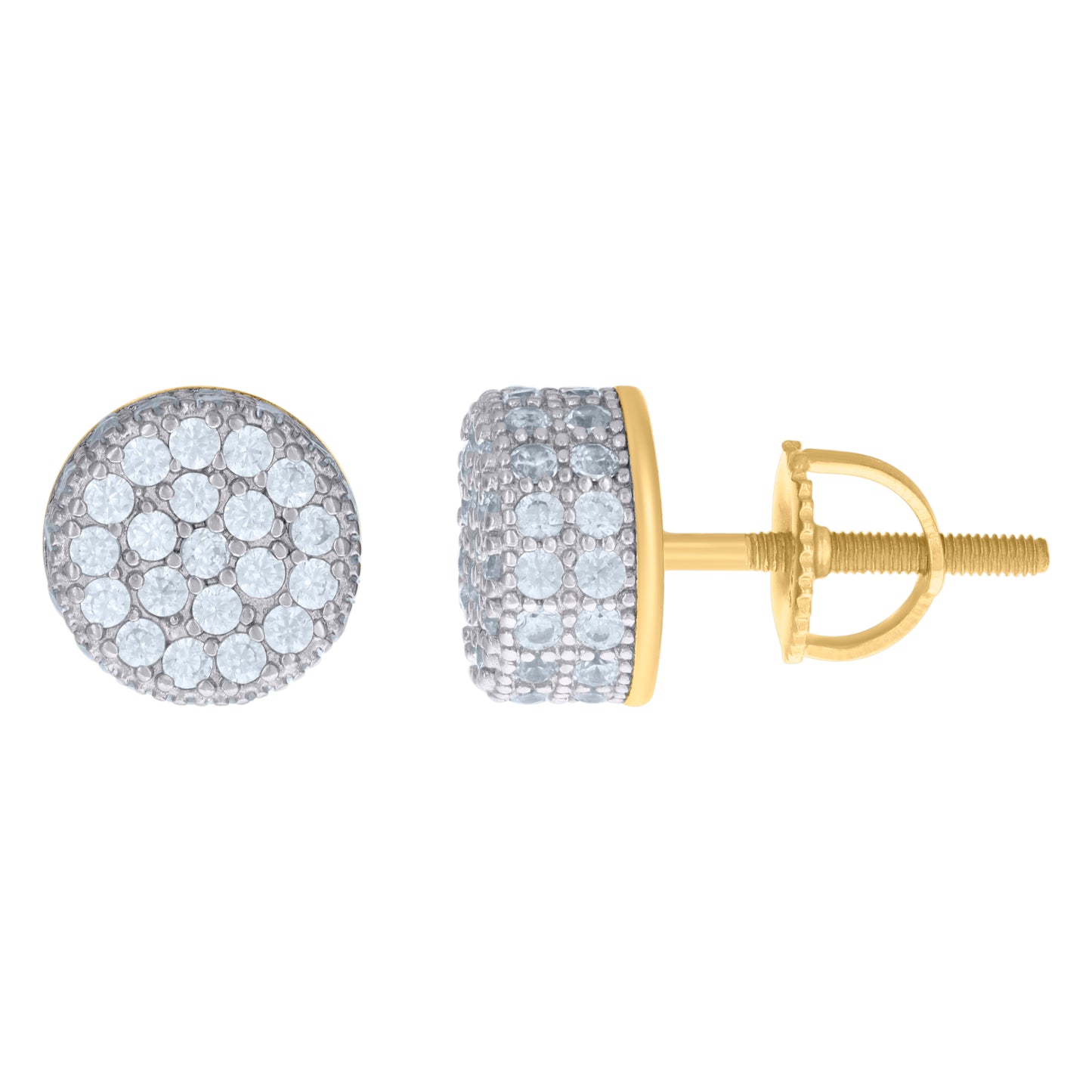 Sterling Silver Or Yellow-Tone Unisex Cubic Zirconia Round Stud Earrings