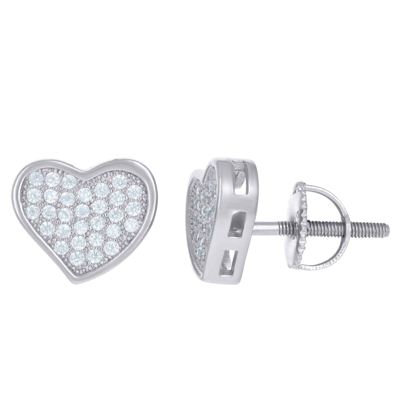 Sterling Silver Or Yellow-Tone Unisex Cubic Zirconia Heart Stud Earrings