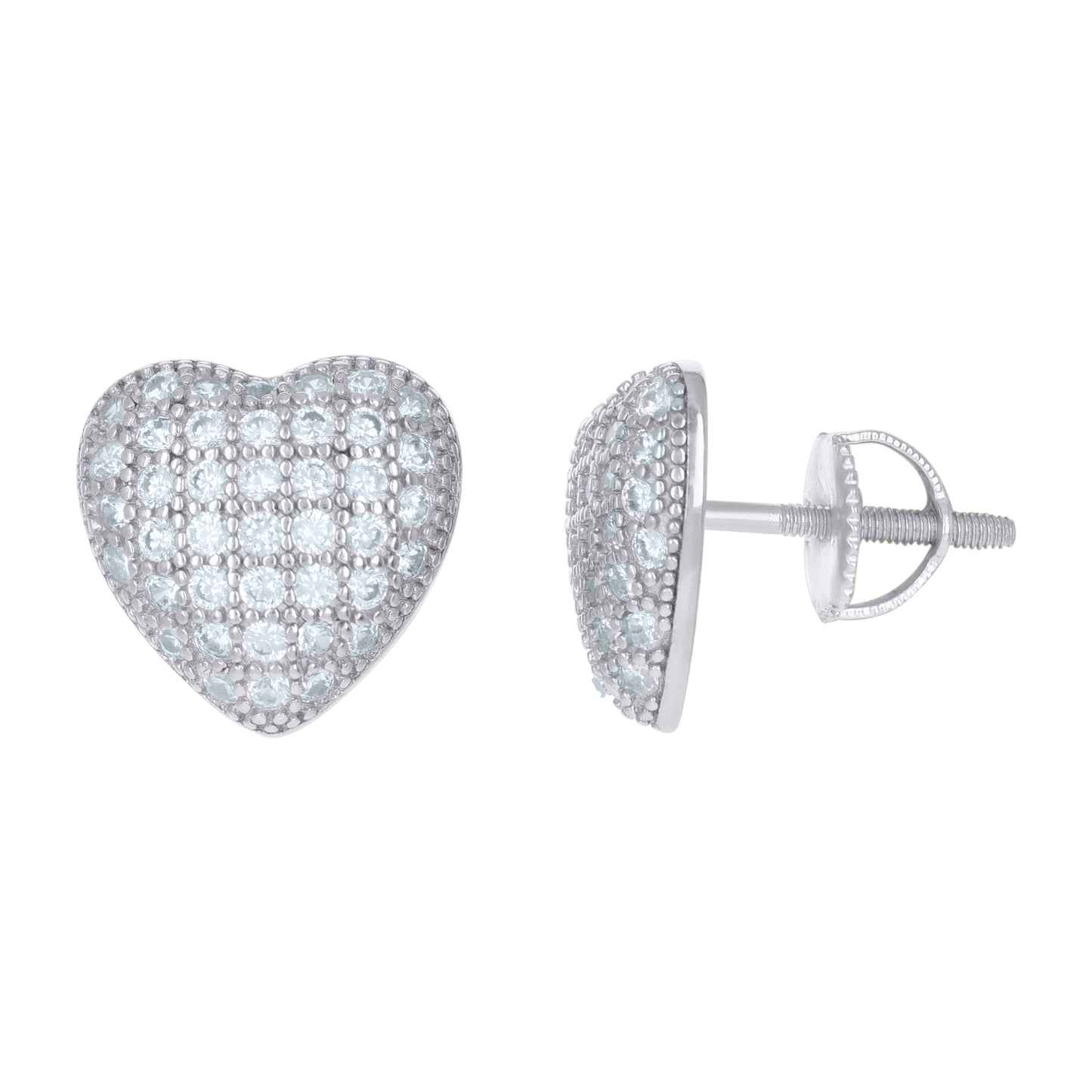 Sterling Silver Or Yellow-Tone Unisex Cubic Zirconia Heart Stud Earrings
