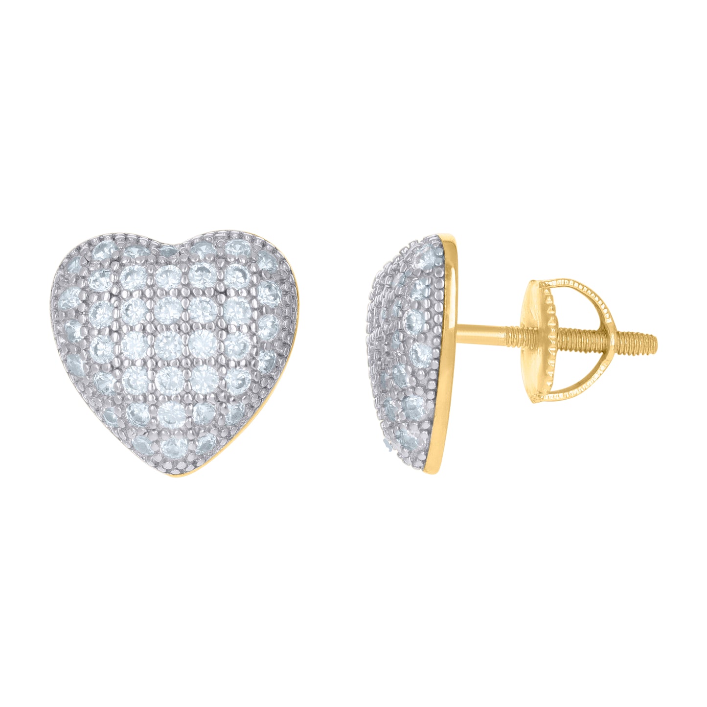 Sterling Silver Or Yellow-Tone Unisex Cubic Zirconia Heart Stud Earrings