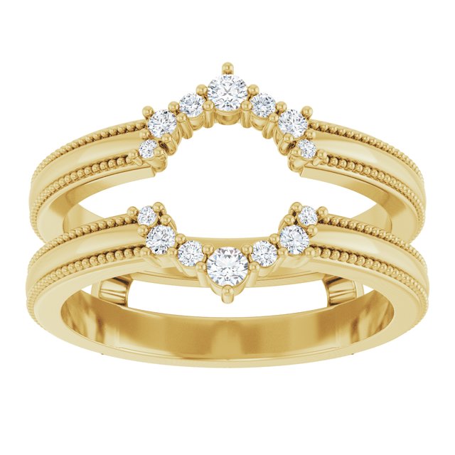 14K Yellow Gold Round Polished 1/6 Ctw Natural Diamond Ring Guard, Size 7