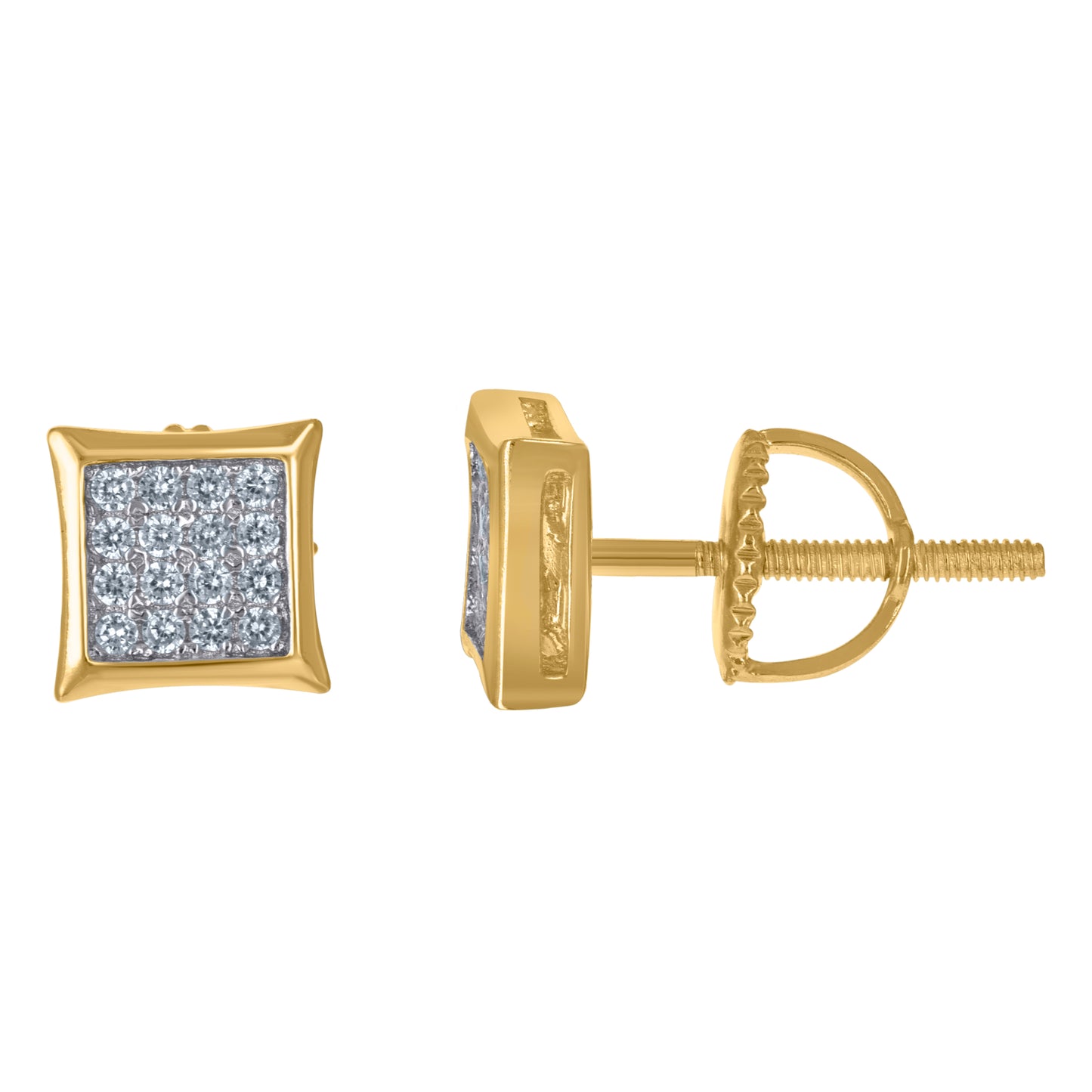 Sterling Silver Or Yellow-Tone Unisex Cubic-Zirconia Square Fashion Stud Earrings