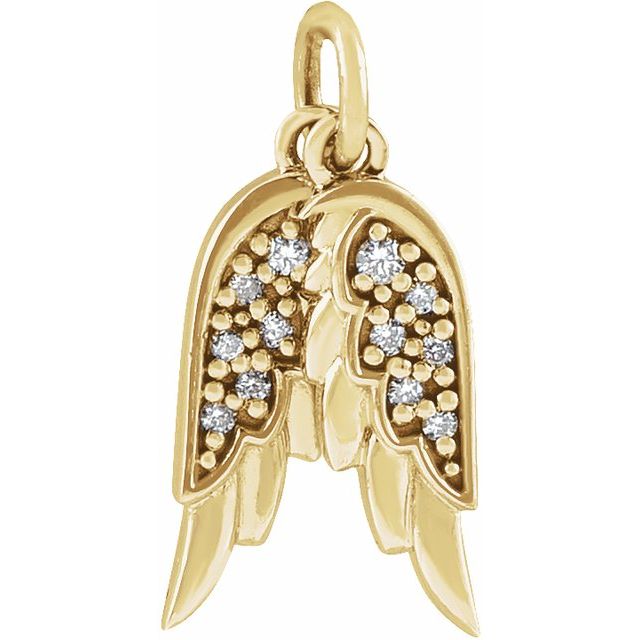 14K Yellow Gold 12 X 3.74 Mm Polished .03 Ctw Natural Diamond Angel Wings Pendant