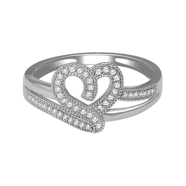 10K White Gold 0.14 Cttw Diamond Ladies Heart Ring
