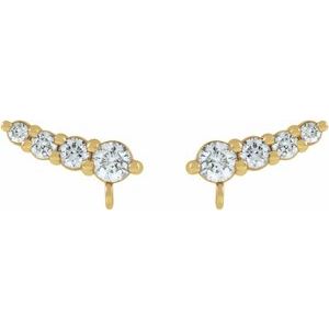14K Yellow Gold Round 2.5 Mm 1/8 Ctw Natural Diamond Graduated Ear Climber Top