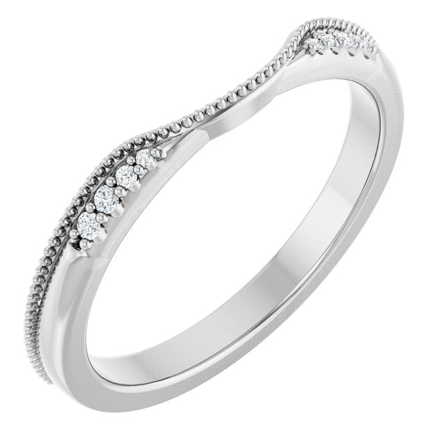 14K Rose Or White Gold Round Polished .04 Ctw Natural Diamond Milgrain Contour Band, Size 7