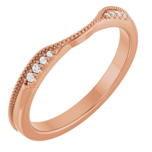 14K Rose Or White Gold Round Polished .04 Ctw Natural Diamond Milgrain Contour Band, Size 7