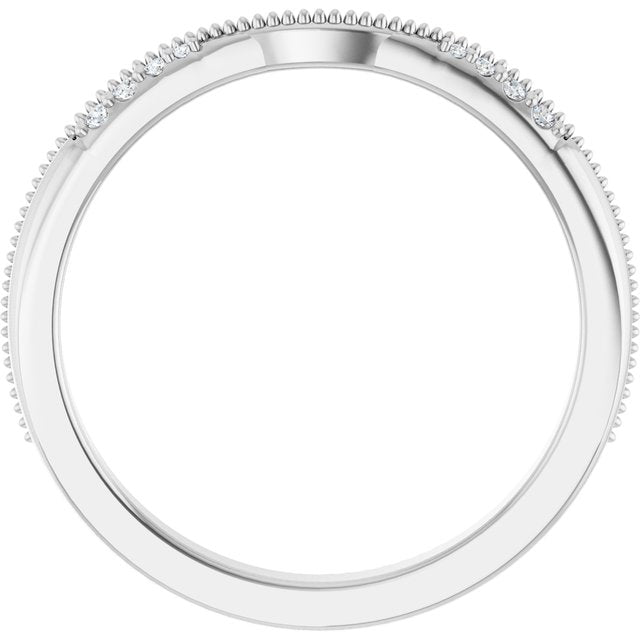 14K Rose Or White Gold Round Polished .04 Ctw Natural Diamond Milgrain Contour Band, Size 7