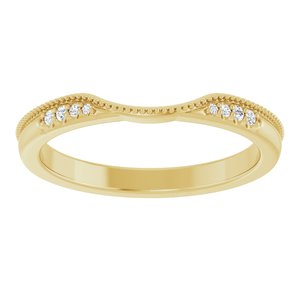 14K Yellow Gold Round Polished .04 Ctw Natural Diamond Milgrain Contour Band Size 7