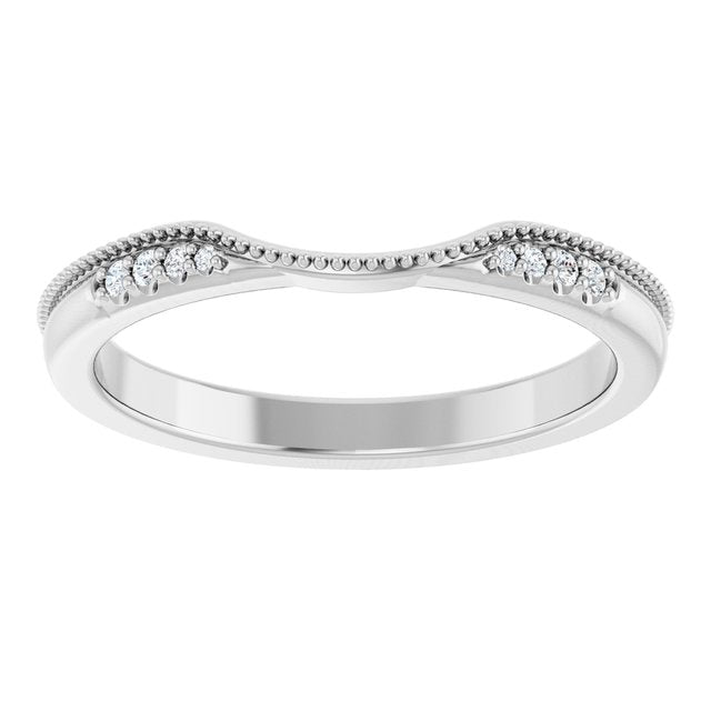 14K Rose Or White Gold Round Polished .04 Ctw Natural Diamond Milgrain Contour Band, Size 7