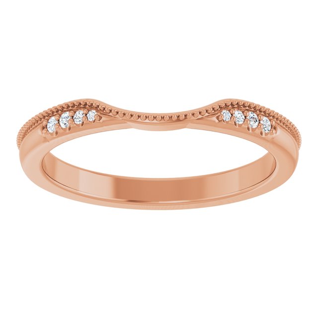 14K Rose Or White Gold Round Polished .04 Ctw Natural Diamond Milgrain Contour Band, Size 7