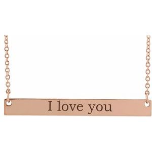 18K Rose Gold-Plated Sterling Silver 34 X 4 Mm 18 In Polished Engravable Bar Necklace
