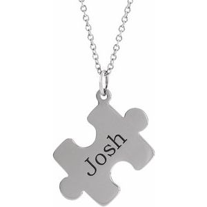14K White Gold 15.65 X 12 Mm 16-18 In Polished Engravable Puzzle Piece Necklace