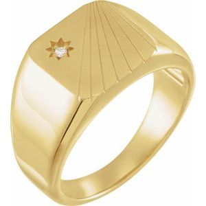 14K Yellow Gold Round 1.5 Mm .015 Ct Natural Diamond Signet Ring Size 10